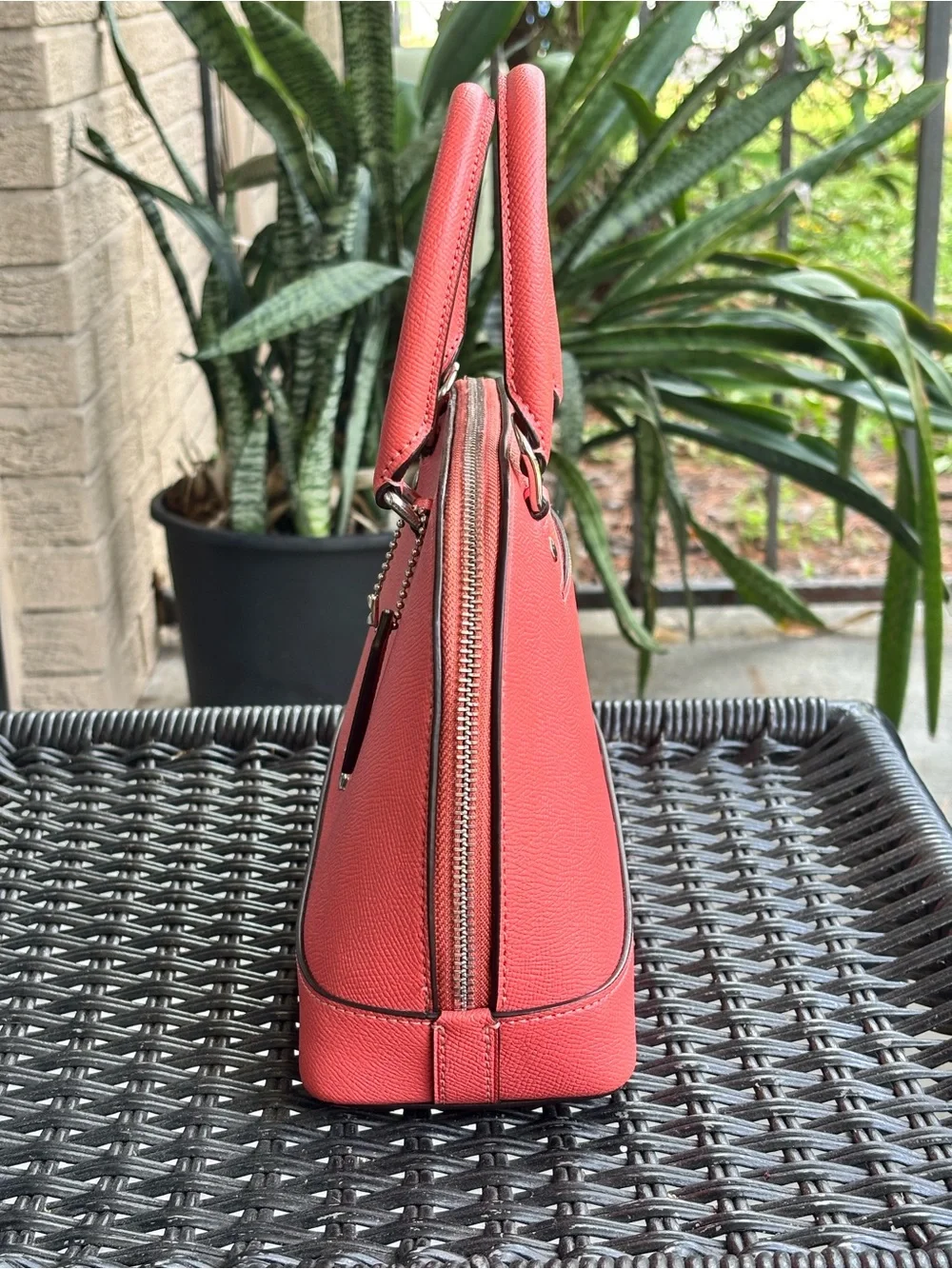 Coach Sierra Mini Satchel/Crossbody Bright Coral Pink Crossgrain Leather